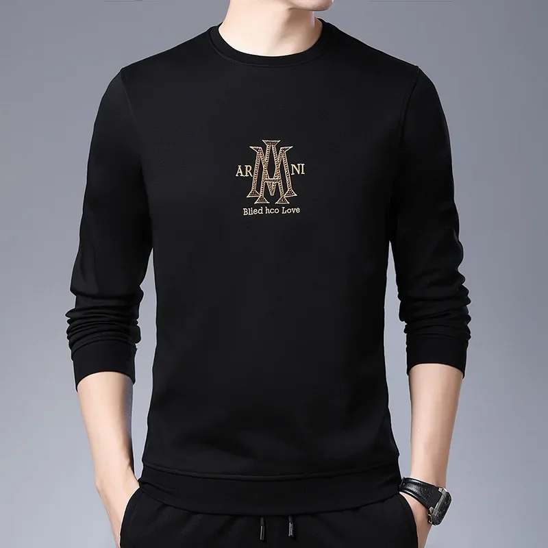 

Young and middle-aged long sleeved men's sweater loose casual T-shirt round neck Korean version autumn men's top bottom shirt