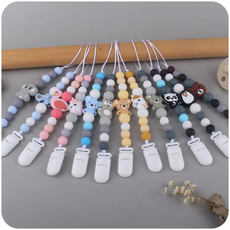 2Pcs/Set Cartoon Baby Pacifier Chain Removable Clip Handmade Soother Teething Toys Accessory for Infants