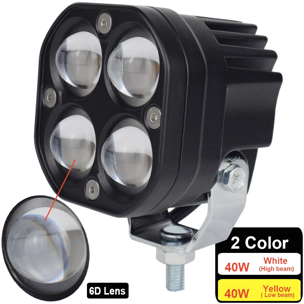 LED Light 40W Car Headlight Dual Color Motorcycle Spotlights Lens For Truck ATV UTV Offroad 4x4 Jeep 12V 24V 3 inch Fog Lamp