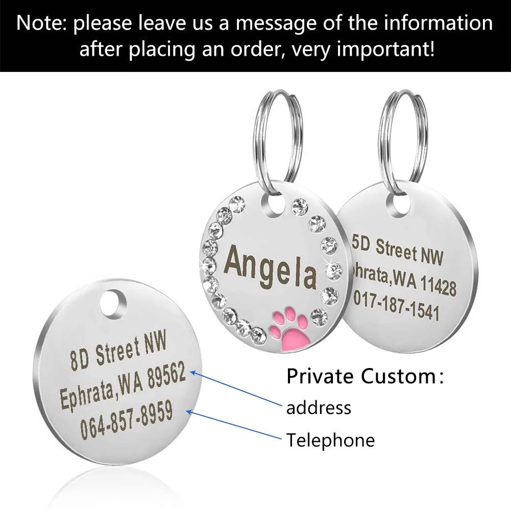 Stainless Steel Engraved Pet Name Collar Pendant ID Tags Personalized Anti-lost Engraved Diamond Pendant Necklace For Cat Dog ID