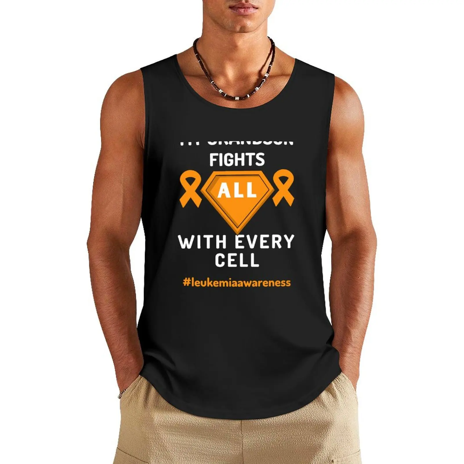 

My grandson fights leukemia with every cell, Leukemia awarenes Tank Top singlets for men gym clothes men