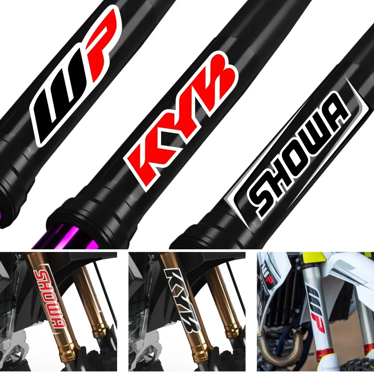 Image of Reflektierende Motocross-Gabelaufkleber aus Vinyl, KYB WP Showa Aufkleber für Yamaha Honda Suzuki KTM Kawasaki Benelli Dekor