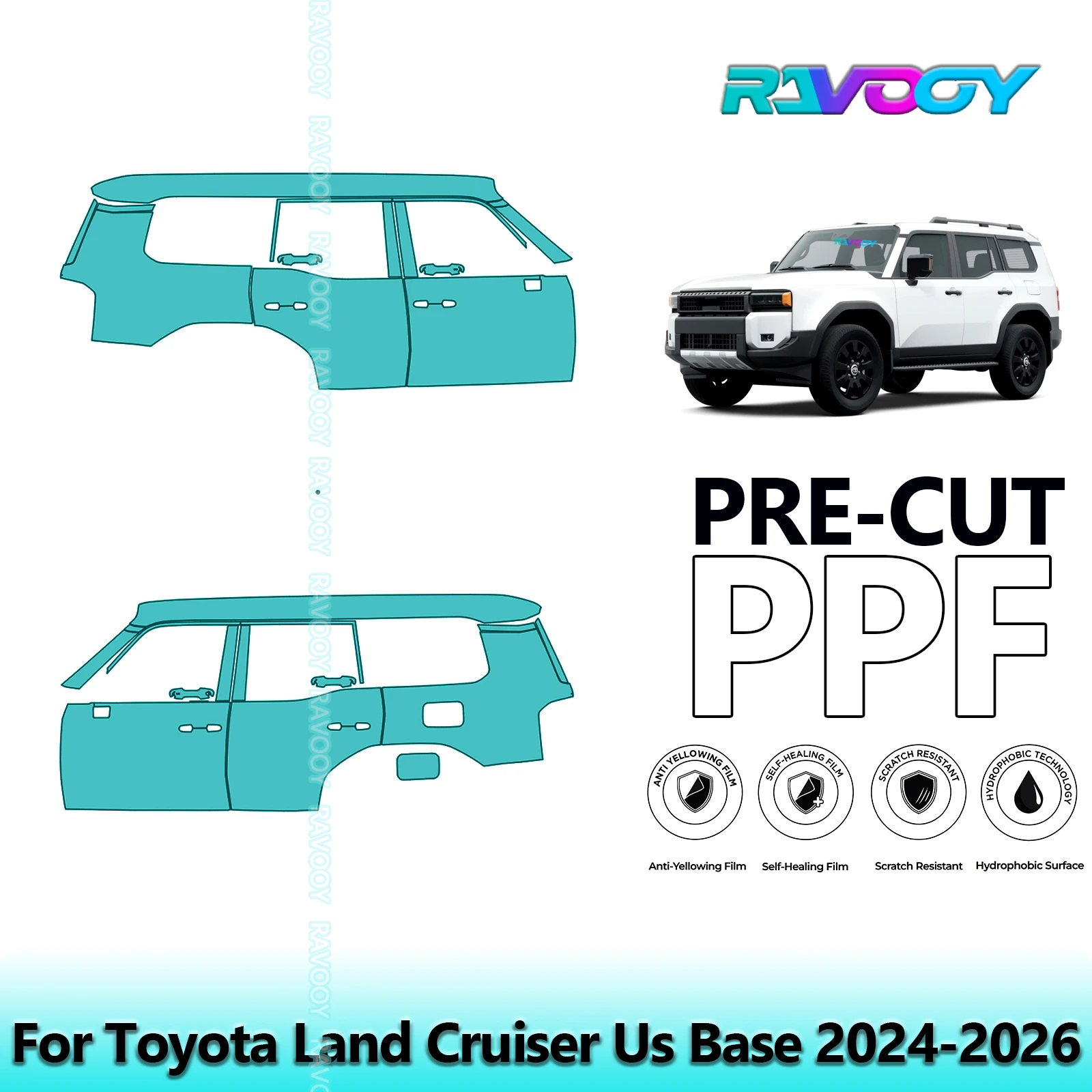 

For Toyota Land Cruiser Us Base 2024-2026 8.5mil Clear Matte Pre-Cut PPF Door & A/B Pillar Kit TPU Paint Protection Film Set