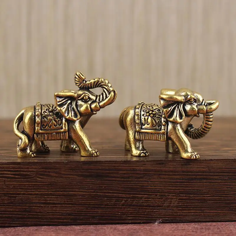 Brass Blessing Elephant Miniature Figurine Antique Bronze Animal Statue Copper Lucky Elephant Small Ornaments