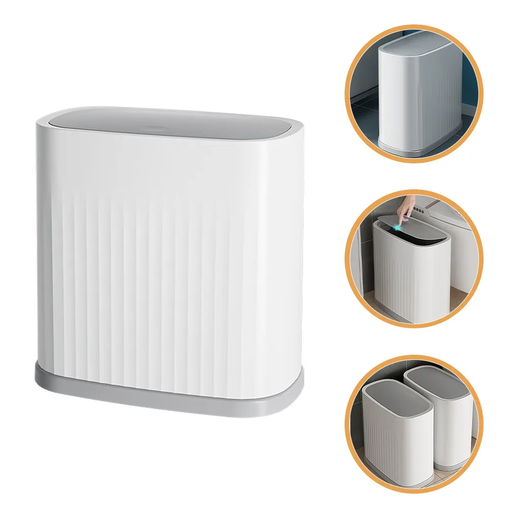 

Plastic Trash Can Press Lid Slim Wastebasket Garbage Container Perfect Bathroom Kitchen Bedroom Compact Covered Trash Bin