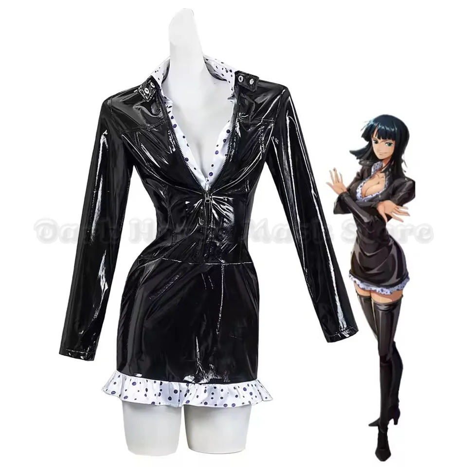 Disfraz de Cosplay de Nico Robin de Anime, Vestido Ajustado de PU Negro, Disfraz Sexy para Mujer Adulta, Carnaval, Halloween