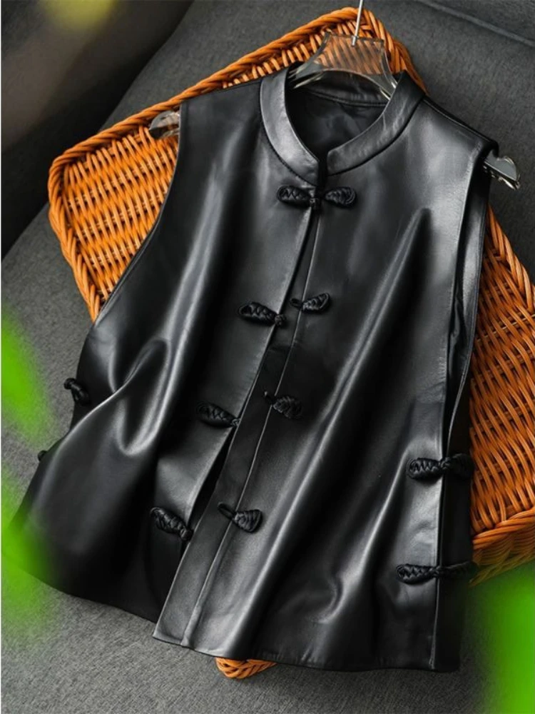 Leather New Chinese Style Premium Vintage Coat Women Harajuku Patchwork Mujer Streetwear Slim Moda Casual Soft Outwears
