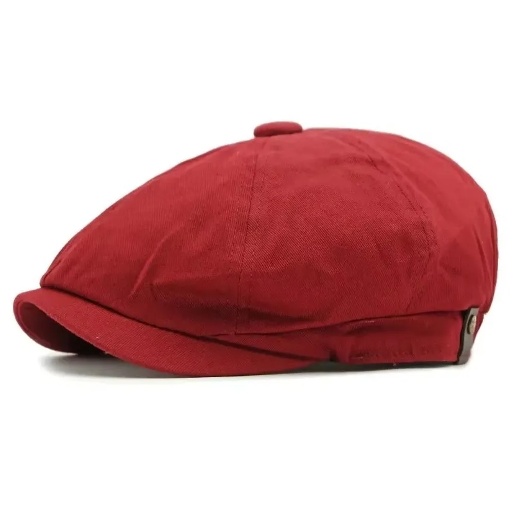 Street Style Vintage Beret Hat Solid Color Cotton Octagonal Hat Adjustable Breathable Golf Scally Hat Unisex
