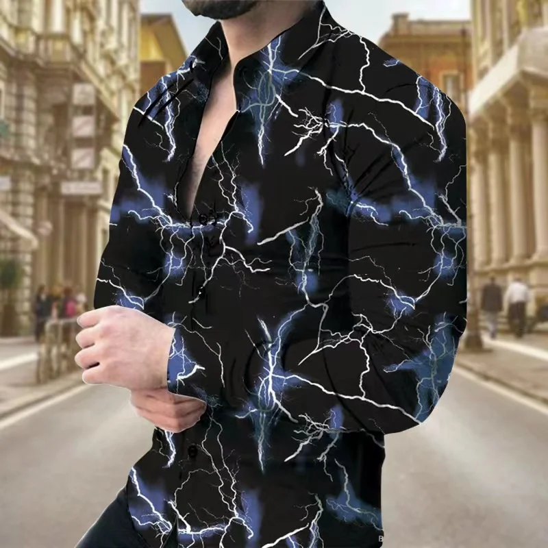 Camisa de peito único versátil masculina, manga comprida, lapela geométrica, moda de rua casual, outono