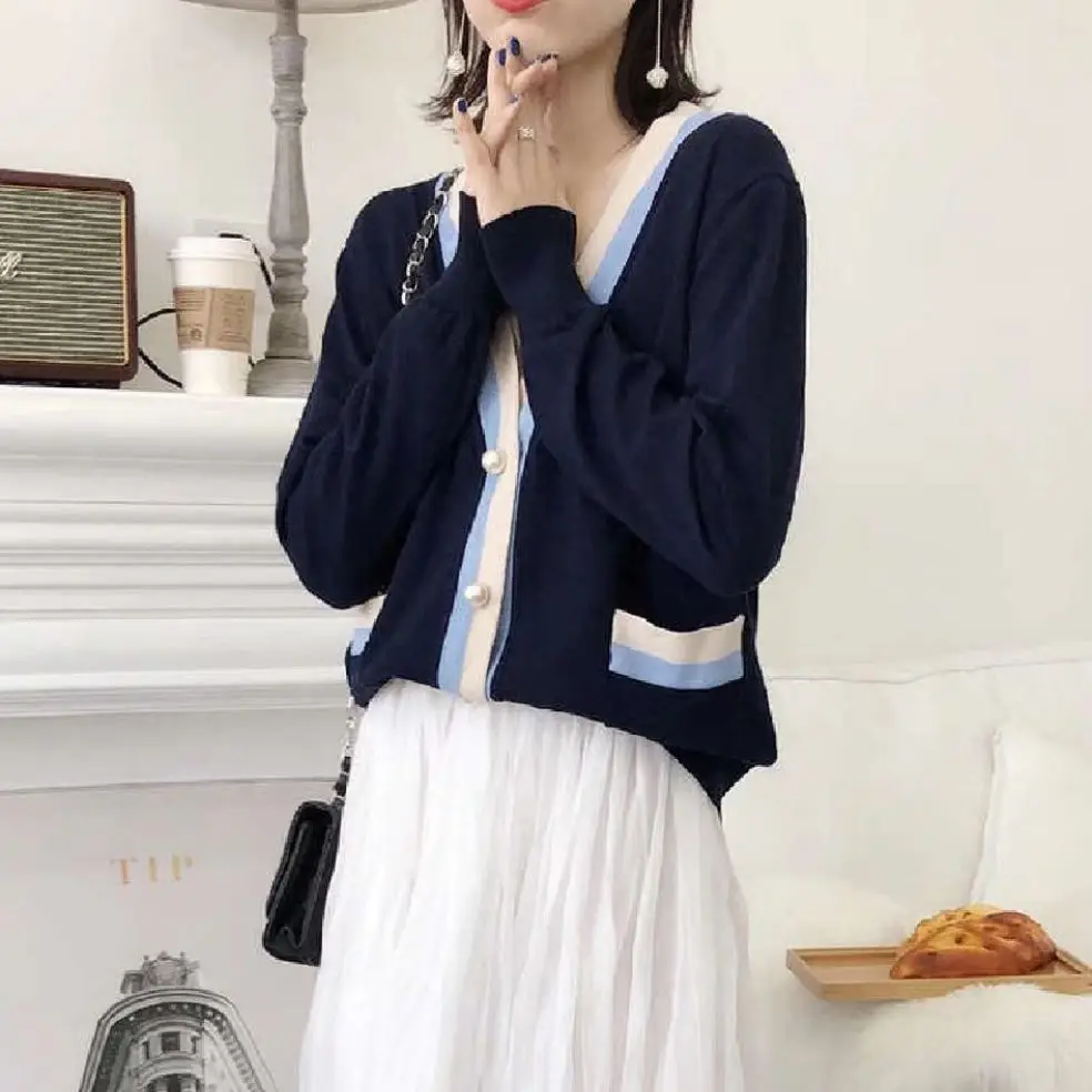 Spring and autumn open ban sweater knit v-neck cardigan female casual loose button cardigan spring and autumn coat coat female j