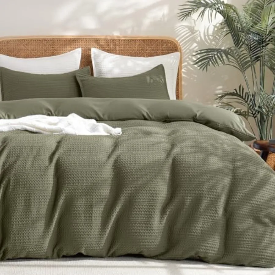 

Мягкий вафельный пододеяльник класса люкс, не скатывающийся, с текстурой вафельного плетения, 90x90 дюймов, с 2 наволочками, 3 предмета