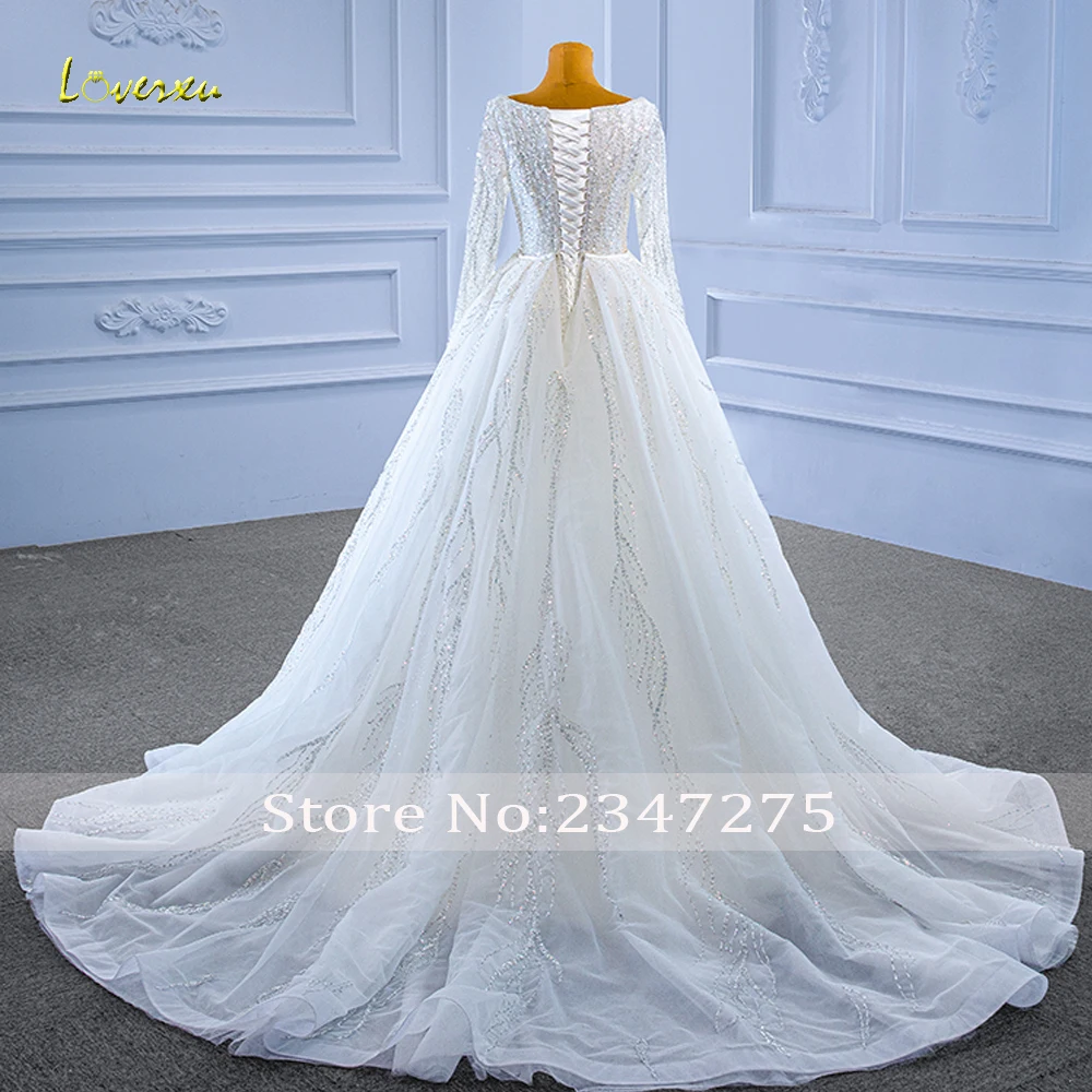 Loverxu Mermaid Luxury Wedding Dresses Boat Neck Long Sleeve Vestido De Novia Pearl Detachable Train Custom Made Bridal Gown