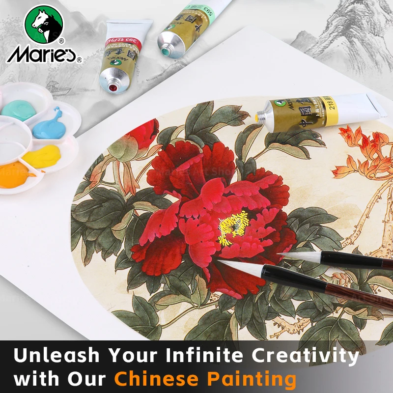 5pcs Marie's Chinese Paint Pigment Set for Adults,Students,12ml/0.42oz,Painting for Landscape,Figure,Ink Wash,Bird & Flower