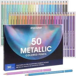 Brutfuner-Juego de lápices de colores metálicos, 50 piezas, lápiz de dibujo de madera suave, Kit de lápices para bocetos para artistas, suministros de arte para estudiantes