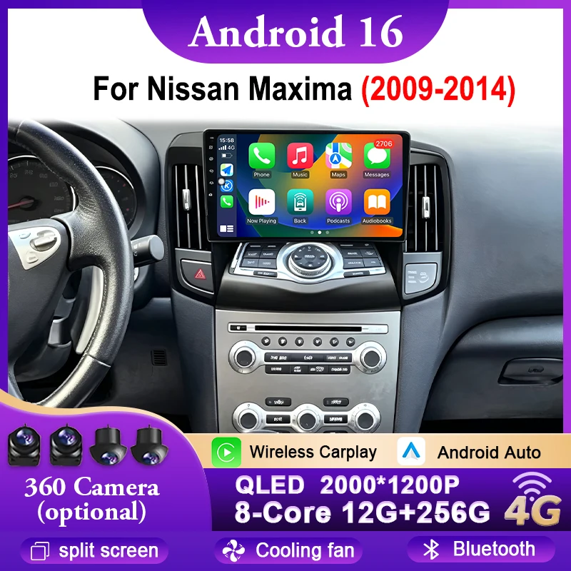 Reproductor Multimedia para Auto con Radio para Nissan Maxima 2009-2014, Unidad Principal con Carplay, Android, GPS, Navegación, Pantalla Dividida HD, DSP Estéreo