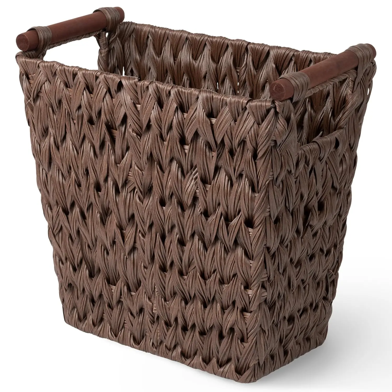 

GRANNY SAYS Woven Trash Basket, Brown Wastepaper Basket with Handles, Wicker Bathroom Trash Can for Dorm Laundry Room, 1-Pack, 1