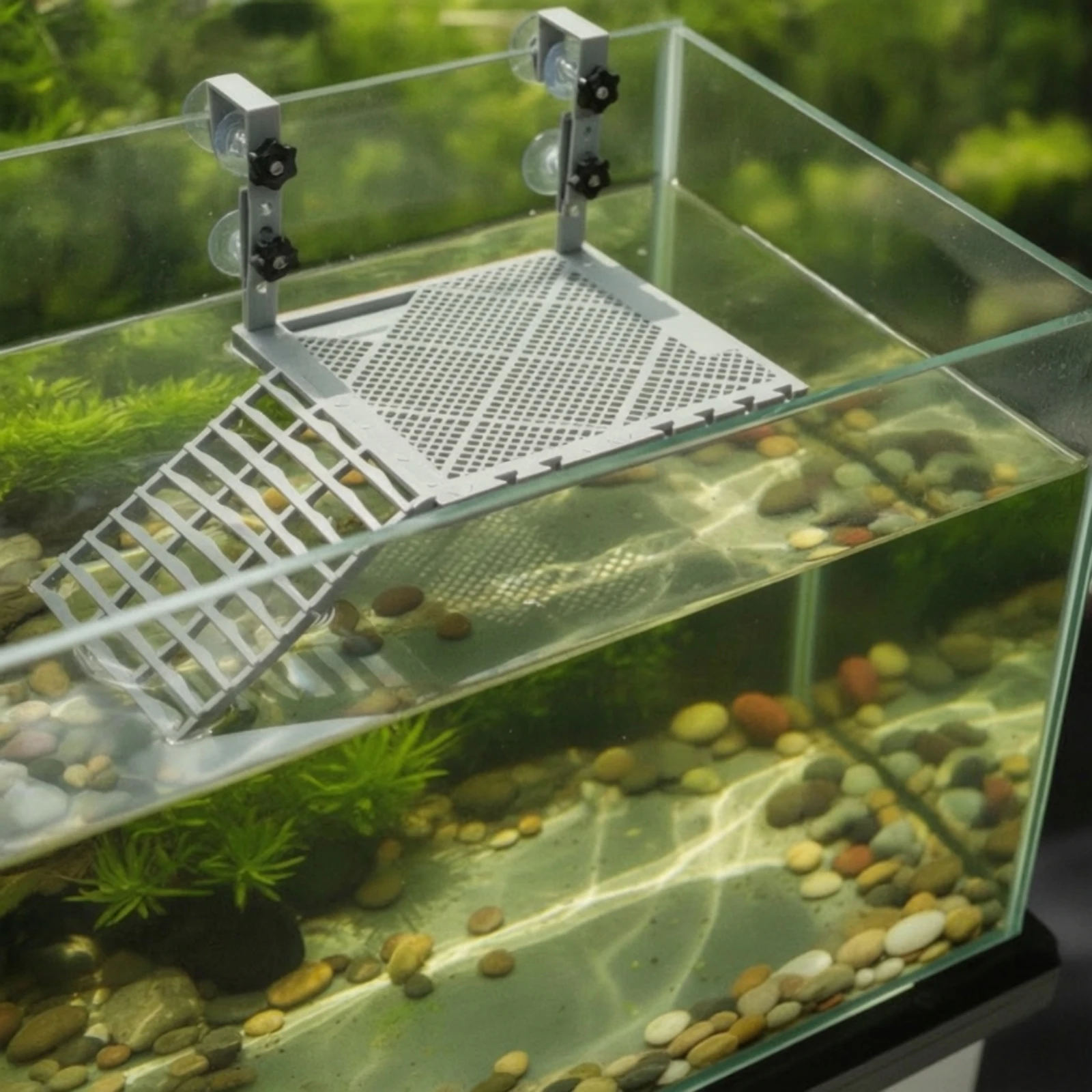 Turtle Basking Platform with Ramp Adjustable Turtle Basking Platform Resting Dock Suction-Cup Perforated for Aquatic Turtles