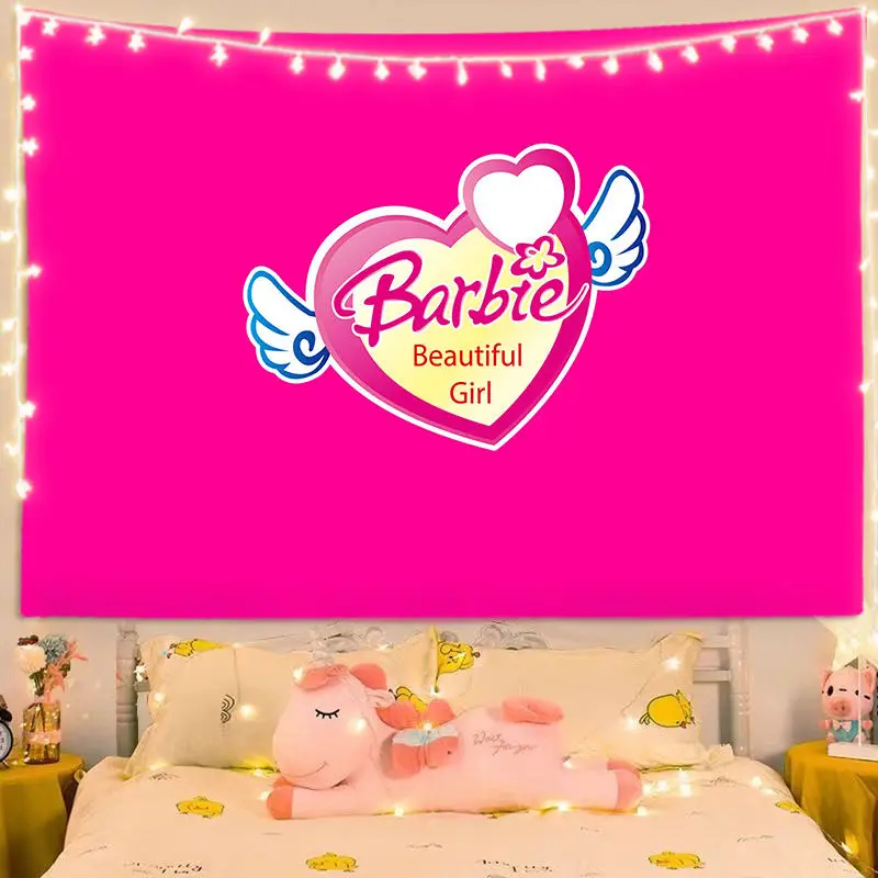 Cartoon Kawaii Barbie Room Background Cloth Poster Wall Cloth Tapestry Wall Hanging Wall Rugs Dorm Decor Blanket Girl Gift