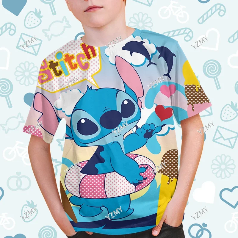 2024 Disney Summer Cute Lilo Stitch 3d Print T-shirts Tops Casual Children T-shirts Casual O-neck Ohana Stitch Disney T-shirts