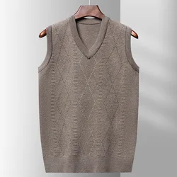BROWON Sweater for Men Clothes Fashion Autumn and Winter Daily Casual Vest Pullover V-Neck Collar Sleeveless Knitted Sweater Men