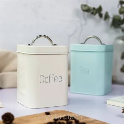 3Pcs/Set 10.6*10.6*14cm Creamy-white Cyan-blue Square Sealed Jar Coffee Pot Tea Caddy Sugar Bowl Milk Powder Can Moisture-proof