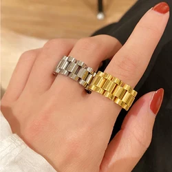 8/10mm  HipHop Watch Chain Band Ring Men Women Rose Gold Color Stainless Steel Strap Watchband Style Wedding Rings Jewlery