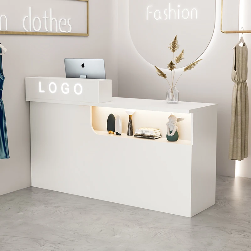 

Minimalist White Reception Desks Aesthetic Luxury Beauty Corner Reception Desks European Display Escritorio Commercial Furniture