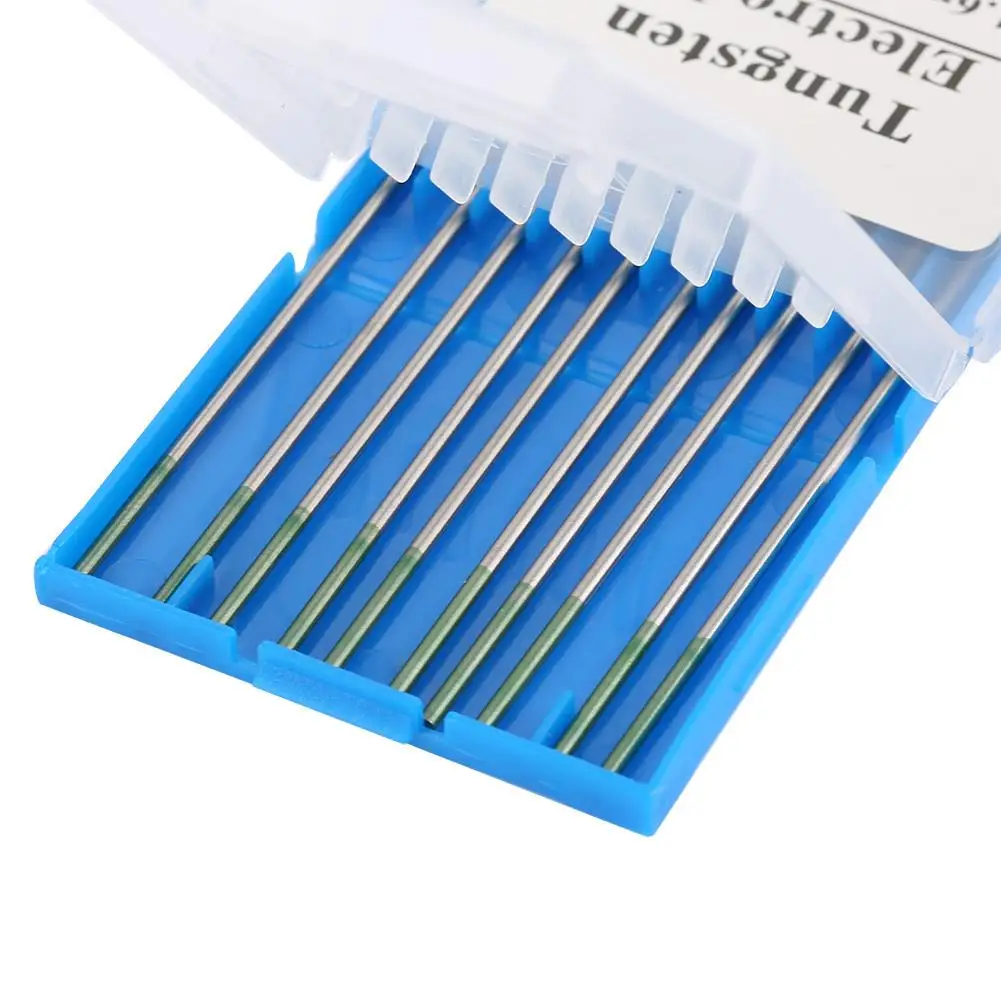 10Pcs Tungsten Electrodes Low Burn Rate WP Green Tip 1.0/1.6/2.0/2.4mm for ac Tig Welding