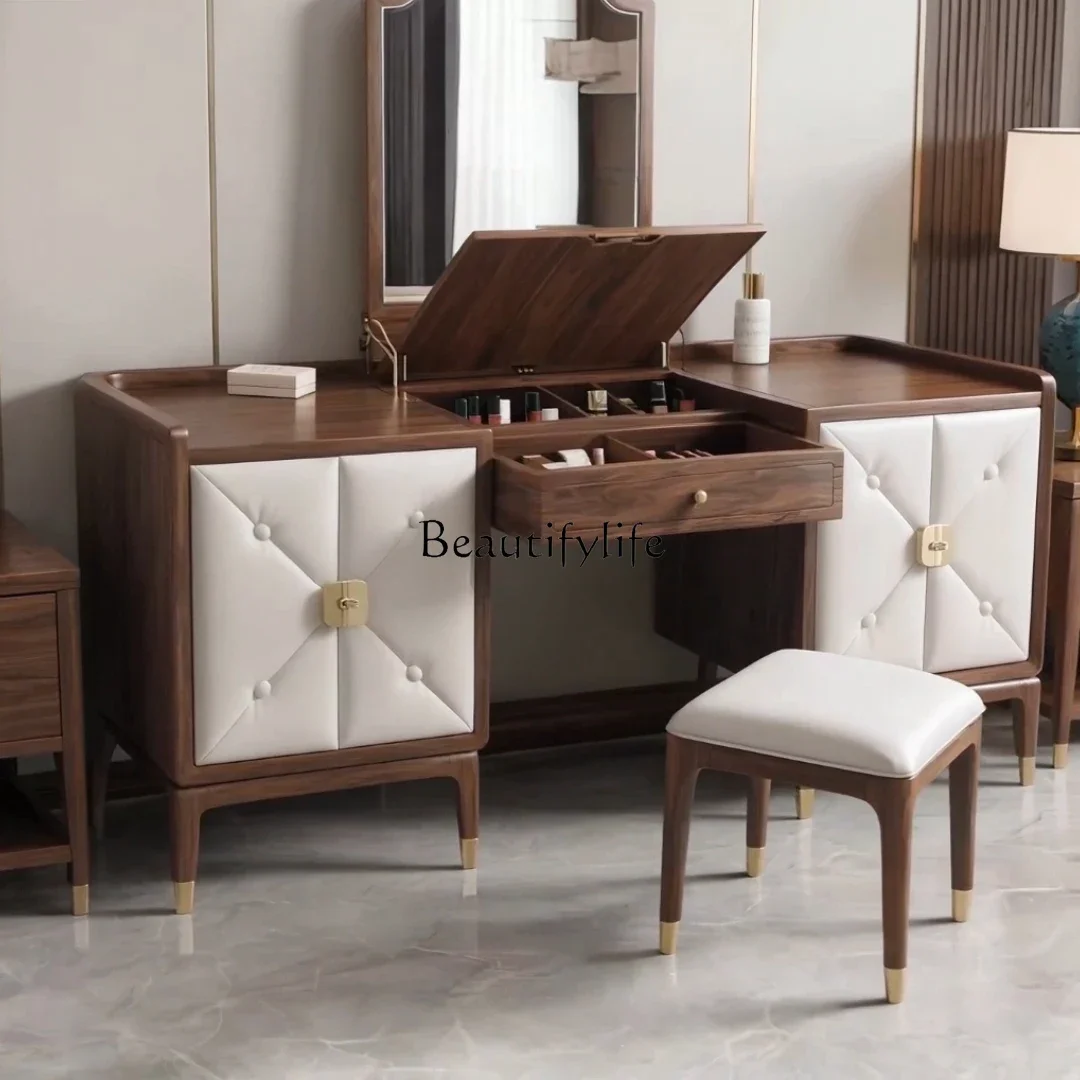 

yj21 New Chinese-style North American black walnut solid wood dressing table Modern simple bedroom Light luxury high-end feeling