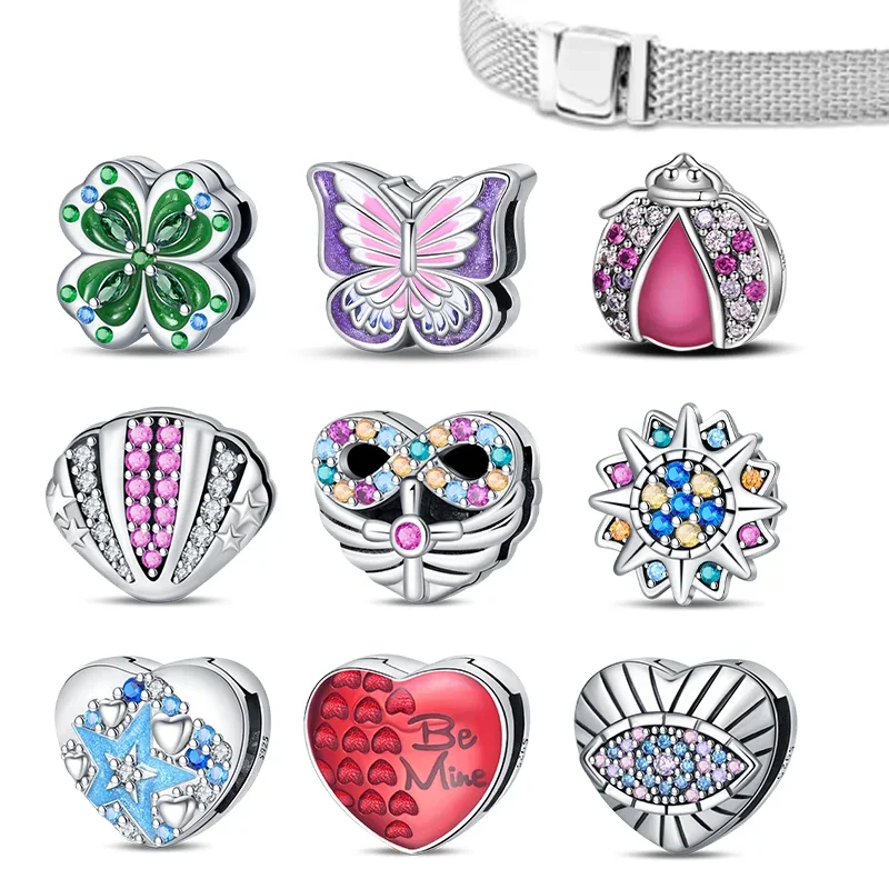 Silver Colors Butterfly Sea Shell Protection Heart Charms Flat Beads Fit Original Bracelet DIY Fine Jewelry Gift for Women