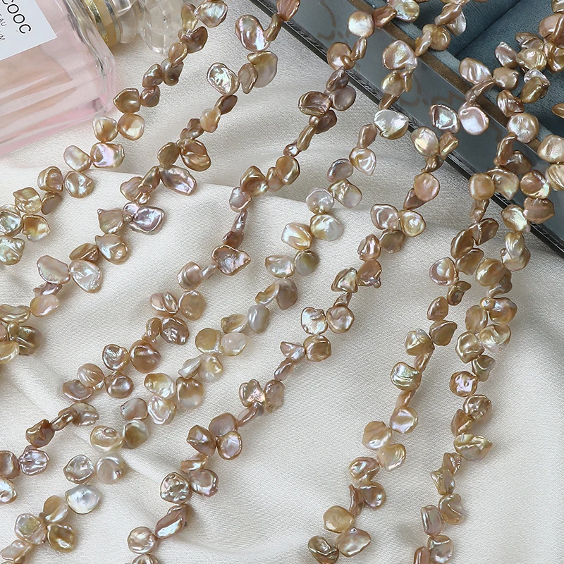 7-8mm gilded petal Baroque pearl avocado natural-color freshwater seedless regenerated beads, DIY a strand of 39cm.