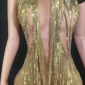 Sexy Mesh Pailletten Quaste Quaste Kleid, durchweg durch Fransen, Geburtstagsfeier, Hochzeitsleistung, lateinische Pole Danz, Drag Queen Clothes, Mode 6 Hauptverkäufe Drag Queen Clothing - №4