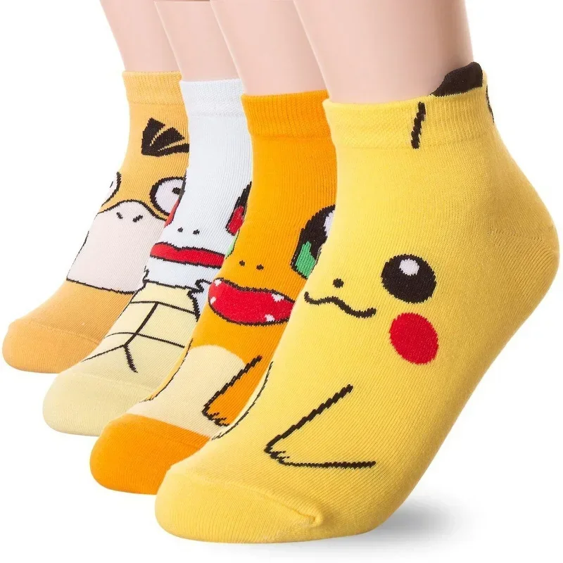 Calcetines de Pikachu para niños, medias de barco de malla de Pokemon, calcetines de algodón, figura de Anime de dibujos animados, calcetín fino para primavera y verano, regalos para niños Harajuku