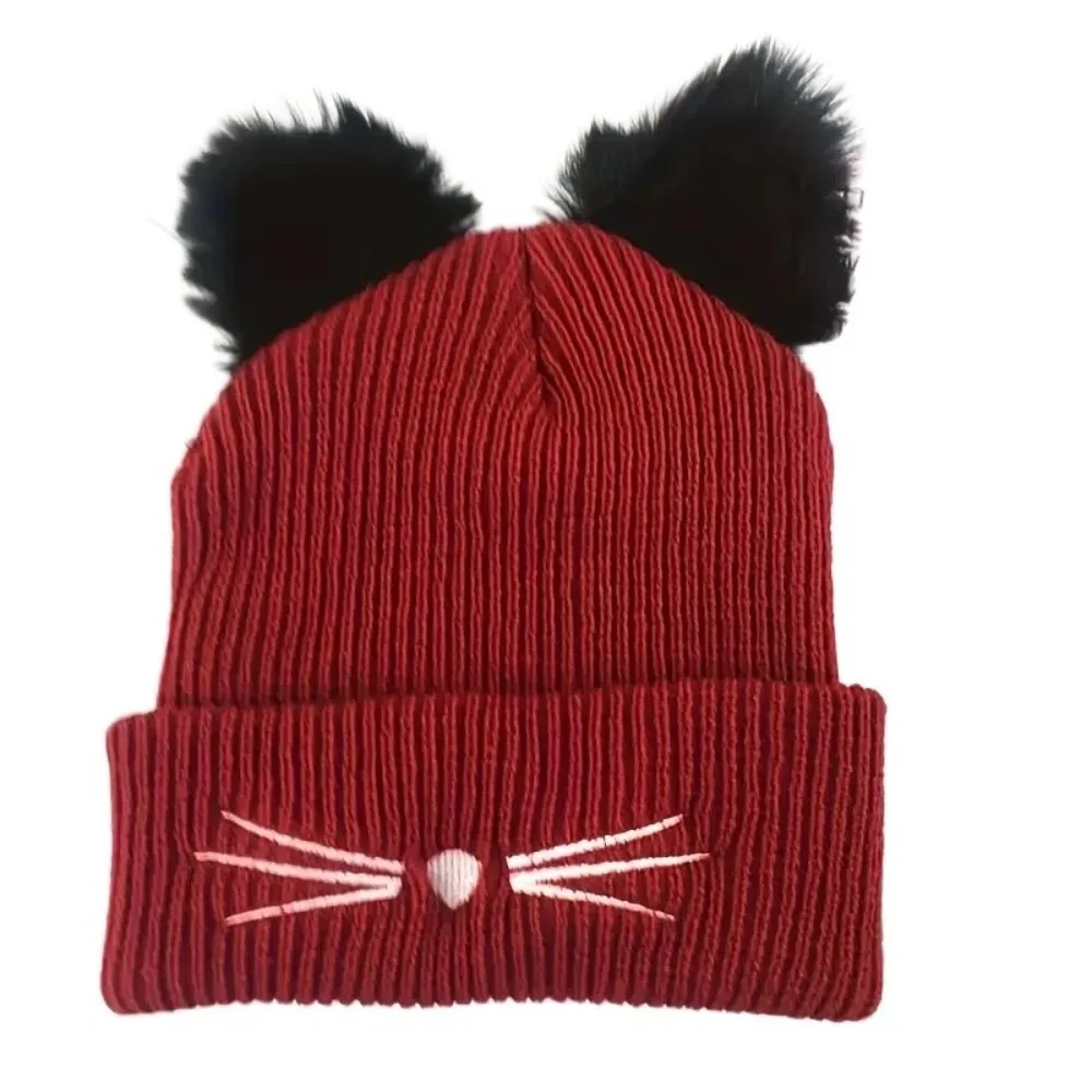 

Casual Solid Color Knitted Pullover Hat Warm Wool Cat Ears Beanies Korean Coldproof Cold Hat Winter