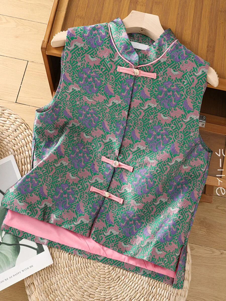 

New Chinese Sle Retro Buttoned Jaet Vest Women's Spring Autumn High Waist Commute Sle Outerwear Tang Suit Vest Jaet