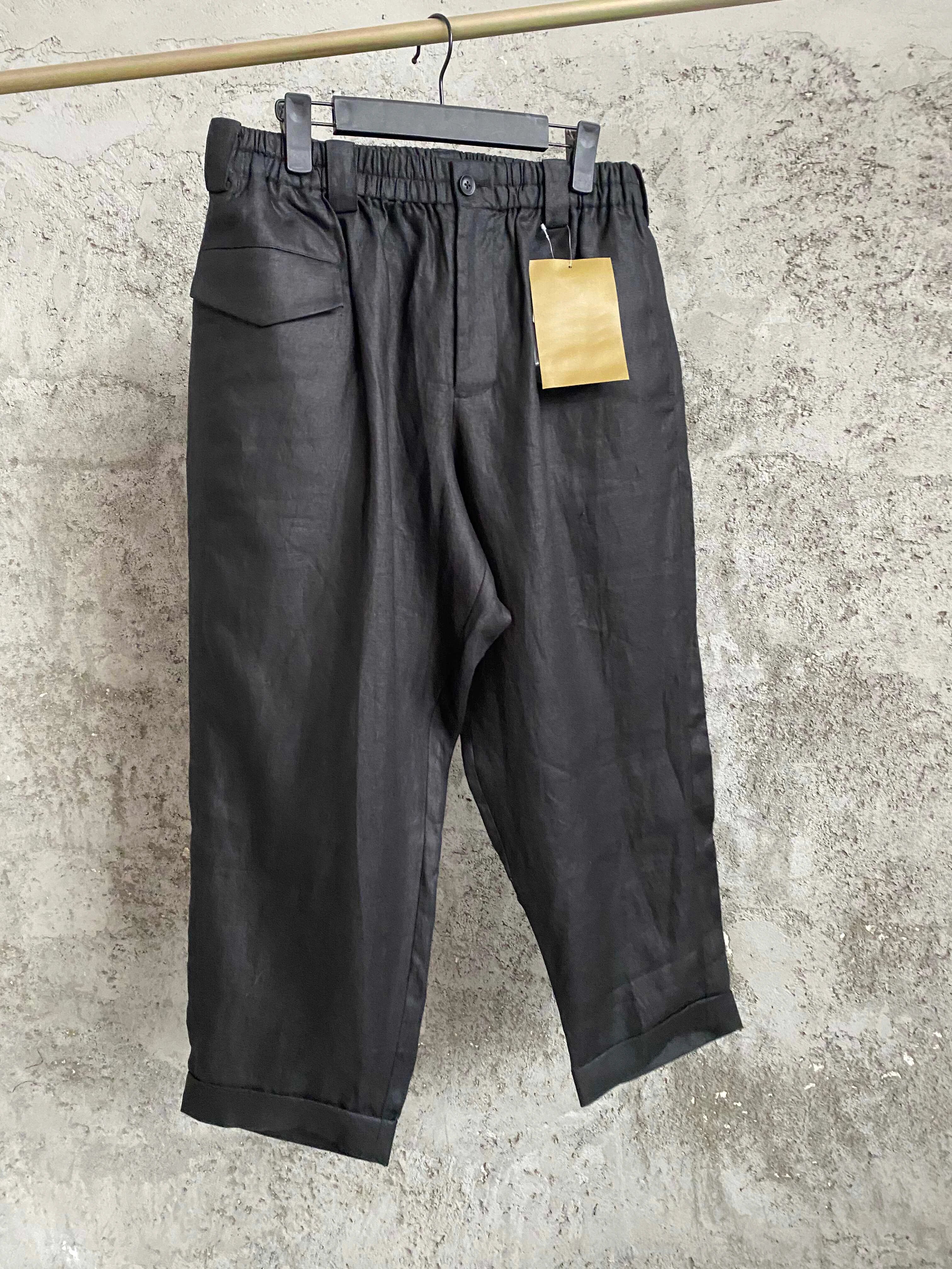 

TOP-YAMAMOTO black linen trousers, casual straight-leg pants, an original trendy brand