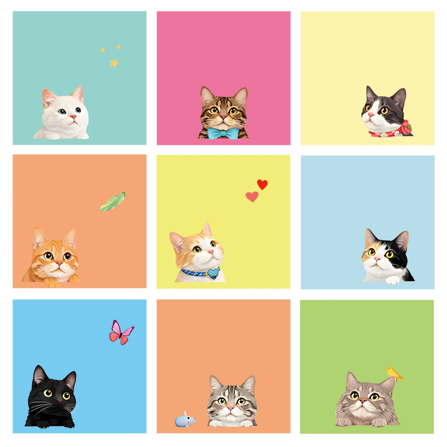 9/18 Pieces of Macaron Cat Sticky Notes with Random Designs, Soft and Cute, High Aesthetic Value Suitable for Decorating Student Notebooks, Leaving Office Notes, Halloween and Christmas Gifts.