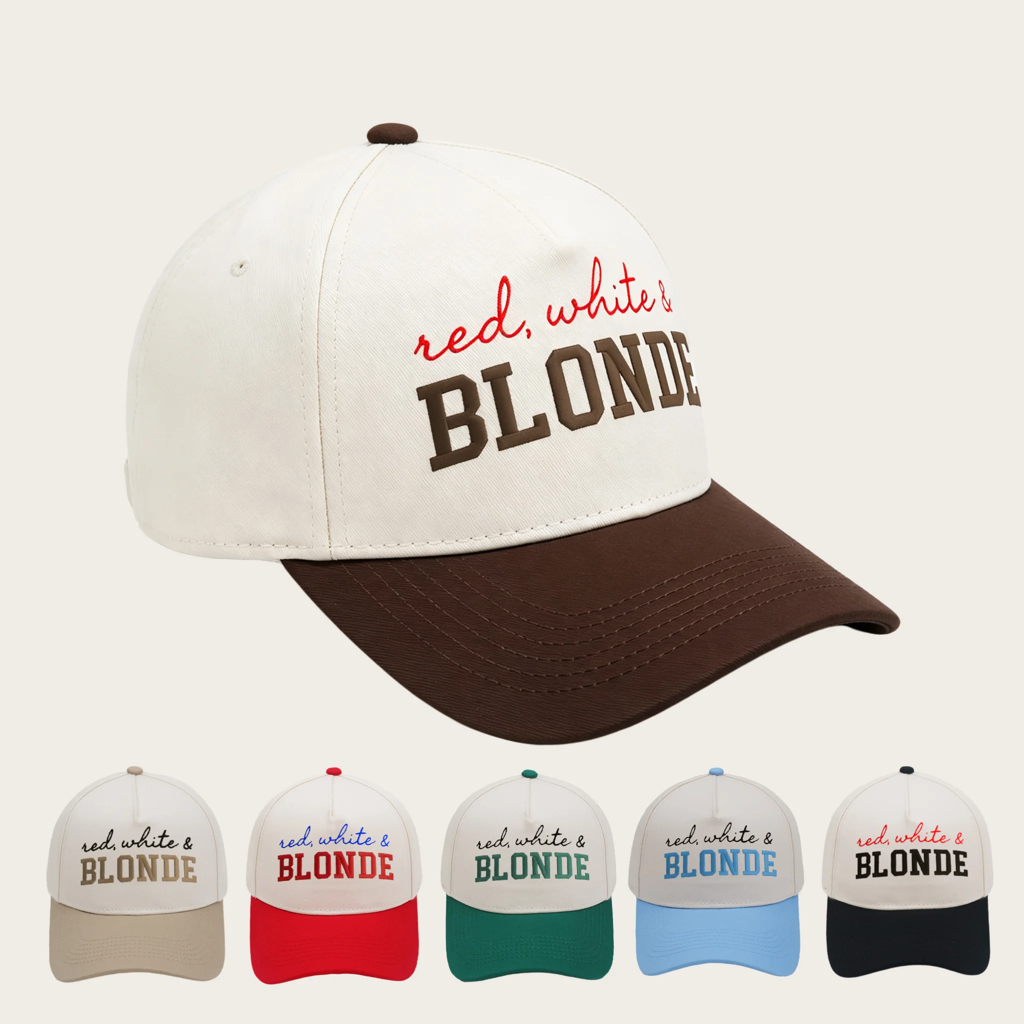 1pc Red White BLONDE Embroidered Truck Hat Color Blocked Hardtop Baseball Cap for Men and Women Casual Driver Hat for Daily Wear