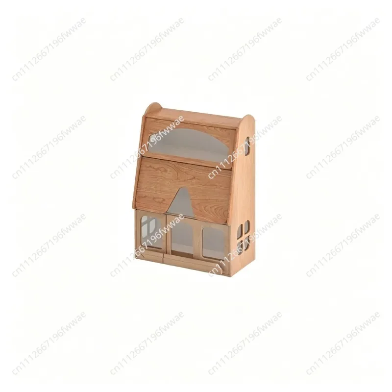 Large Villa Simulation Beech Wood Bookcase, Display Cabinet for Figurines, High-End Decorative Cabinet for Living Room or Office