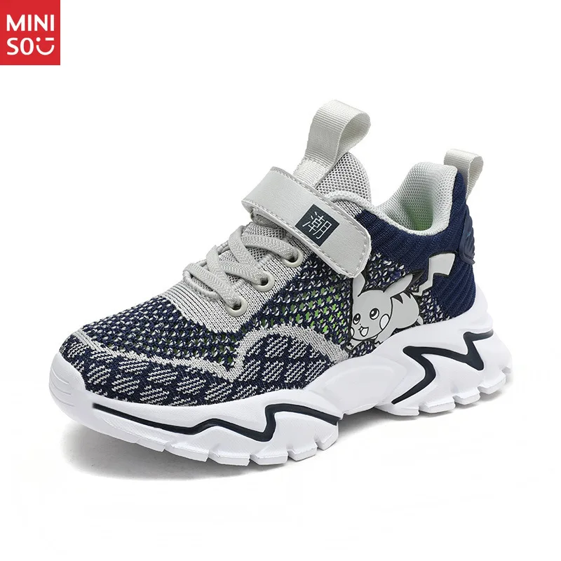 Sepatu Olahraga Anak Miniso Cross-Border untuk Musim Semi Gugur, Sepatu Sneakers Ringan Berbahan Jaring Bernapas untuk Anak Besar