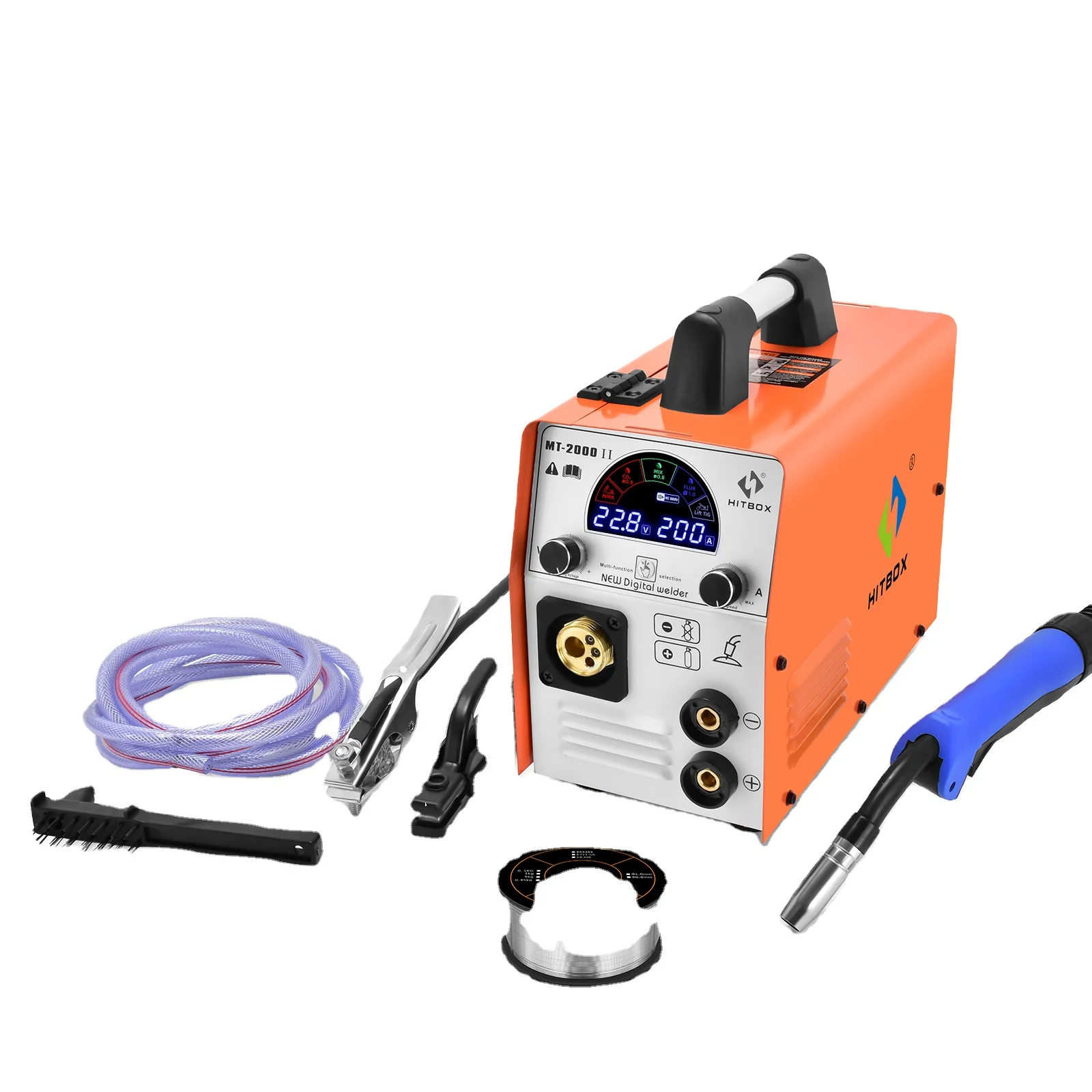 HITBOX Mig Welder ARC Mig Gasless 200A Gas/gasless Metalcore Wire Welding Machine MT2000II 12 25 INVERTER DC TIG 220 80% 60% 55V