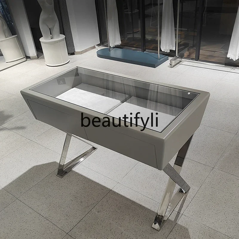 2003Clothing store jewelry display table Nakajima jewelry cabinet glass middle table floor display stand