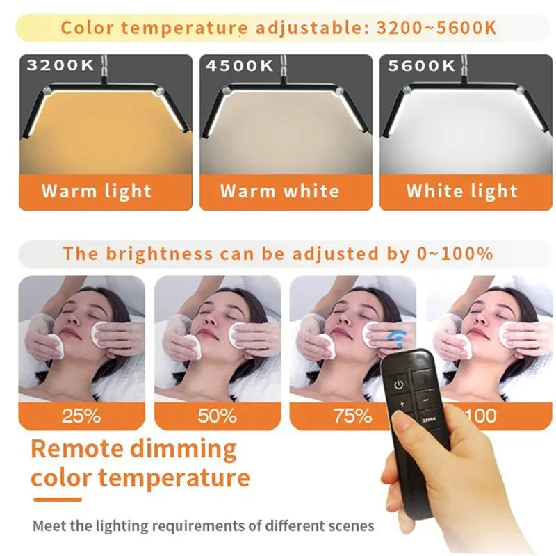 26-Inch Professional Eyelash Lamp 30W Folding Cantilever Half-Moon Lamp With Desktop Clamp And Remote Control US Plug-AT36