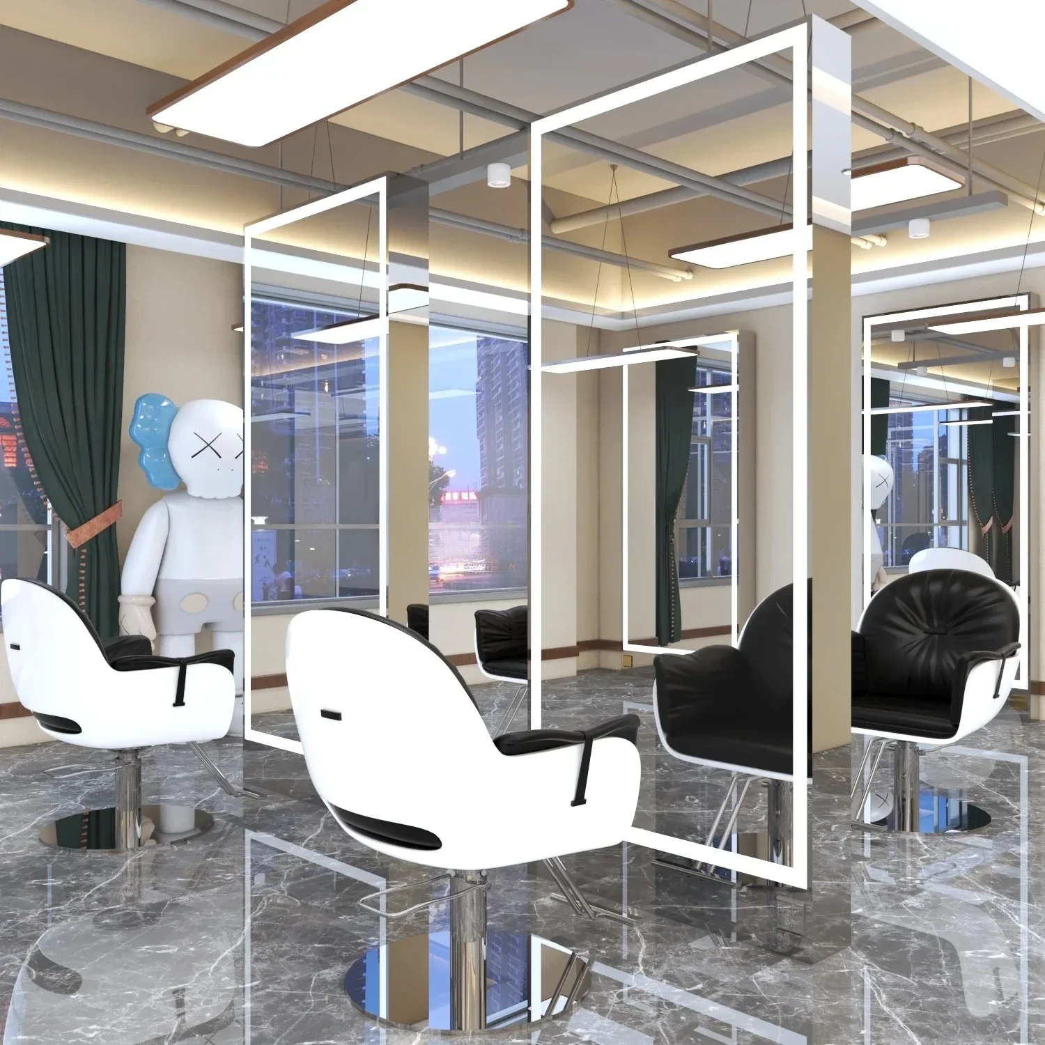 

A83 Barber Shop Single Double-Sided Mirror for Hair Salon Led Full Body Floor Hair Cutting Mirror with Light