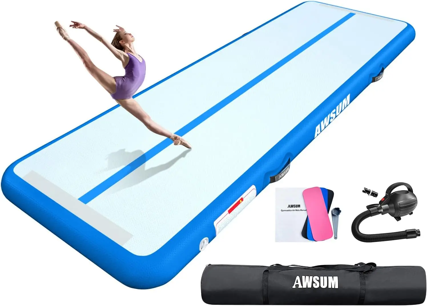 ROMELANDS PVC Air Gymnastics Track Tumbling Mat 4 Thick 10/13/16 Ft Inflatable Waterproof Training Home Use Pump (BERRYPINK)