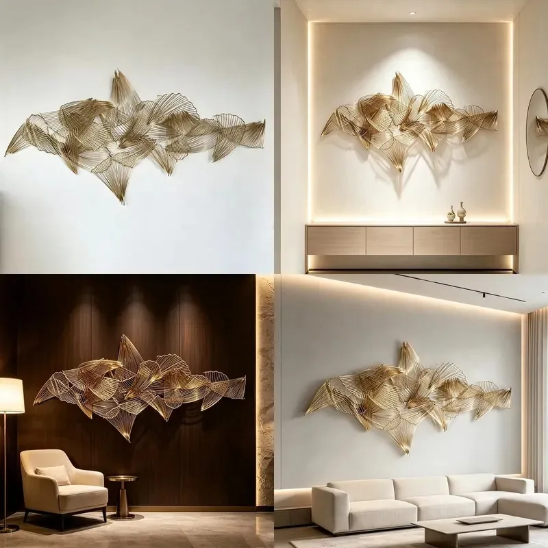 Stainless Steel Wire Maple Leaf Metal Wall Art Abstract Luxury Interior Decoration for Hotel Lobby Wholesale