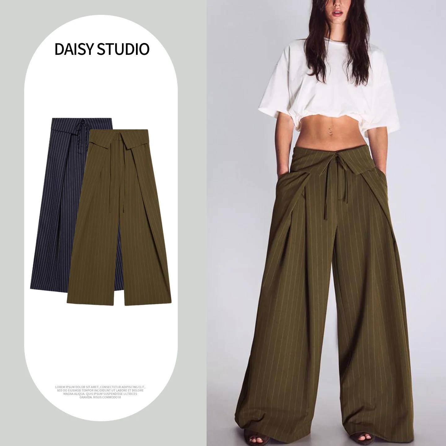 

New Women's Commuter Style Pleated Waist Knot Belt Casual Pants High Waist Wide Leg Pants Summer 2026 Polyester Fiber