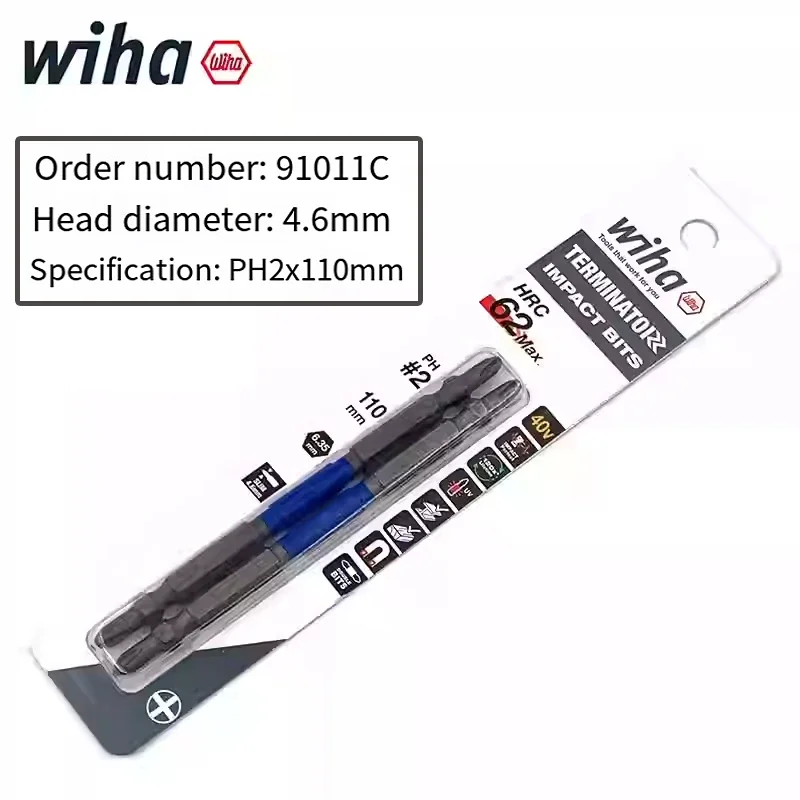 Wiha 2PC 16PC Schraubendreher-Bit-Set 1/4 Zoll Sechskantschaft Rutschfester Bohrer PH2 Länge 65/85/100mm Handwerkzeug 91001C-91011C – Detail 16