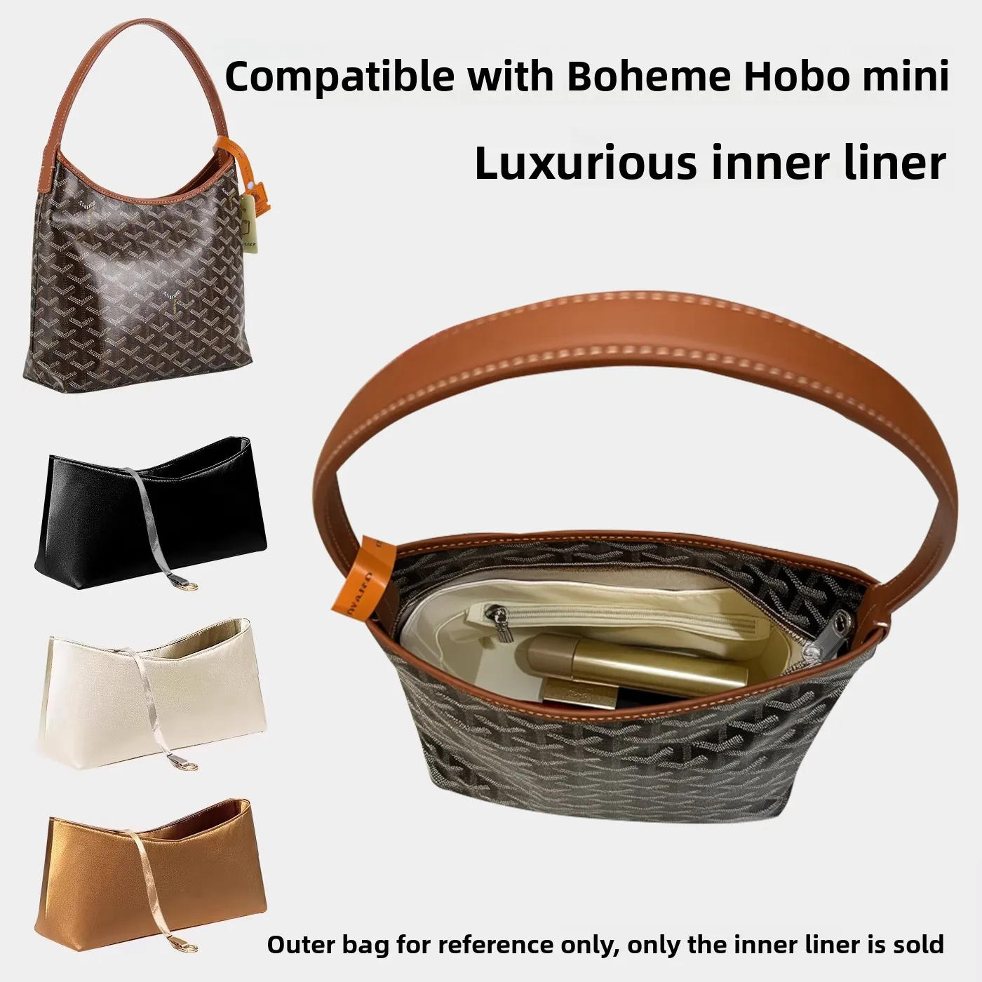 Naimei Hui Lightweight Small Dog Tooth Hobo Underarm Bag Inner Pouch Handmade Stitching Pure Color Silk Women's Cosmetic Bag