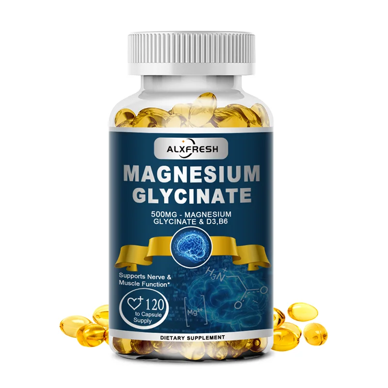 Magnesium Glycinate Capsules 500mg with Zinc,Vitamin D3 B6,  Non-GMO, Nerve, Muscle, Bone Health Support Nutrition Supplement